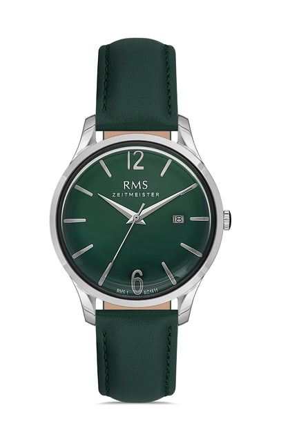RMS Zeitmeister Green Dial Silver Plated Men's Watch - Green Genuine Leather Strap - RMS.1.AG1611.06