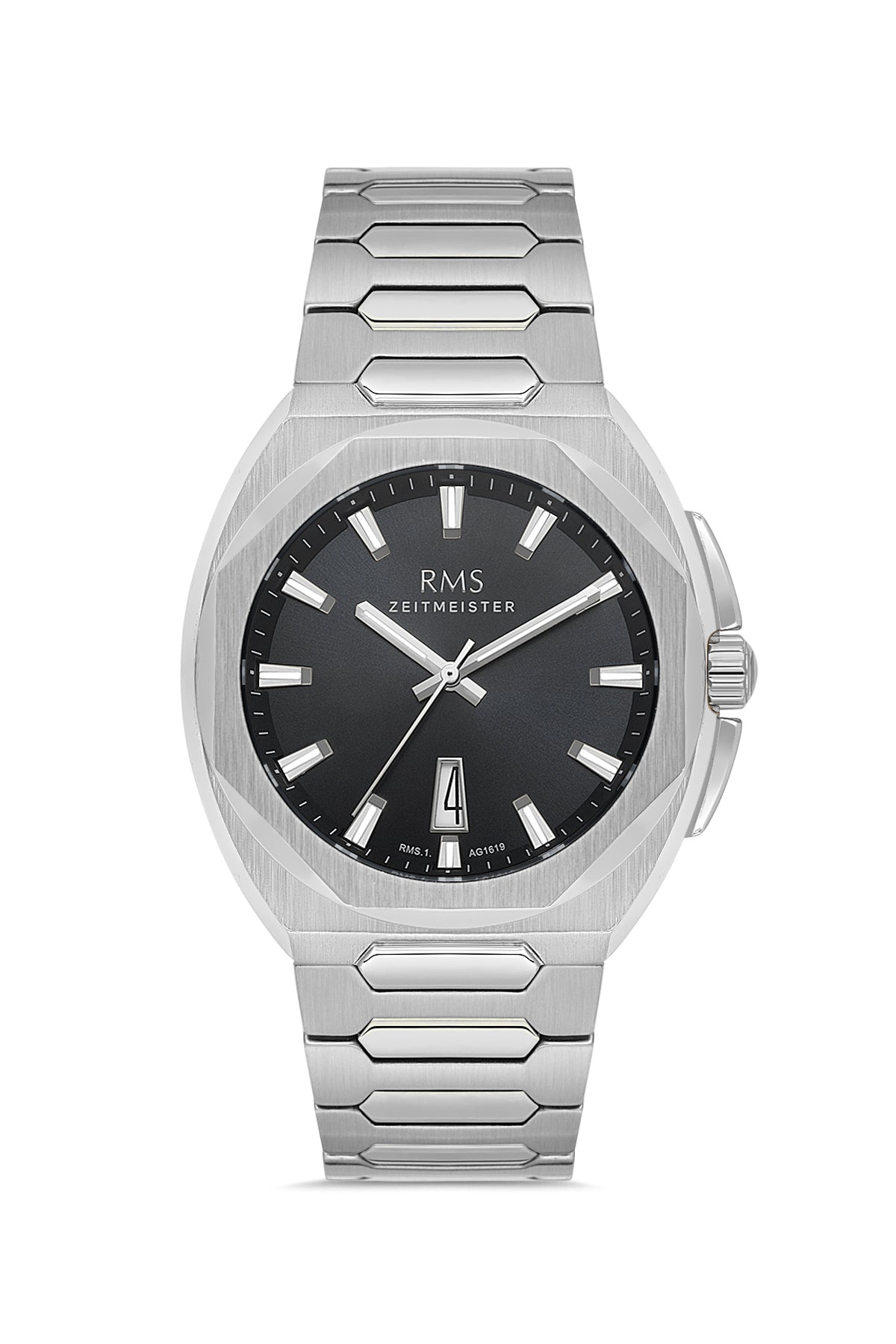RMS Black Dial Silver Coated Men's Watch - RMS.1.AG1619.03