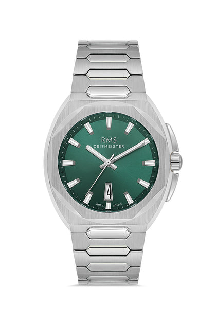RMS Zeitmeister Green Dial Silver Plated Men's Watch - Stainless Steel Bracelet - RMS.1.AG1619.06