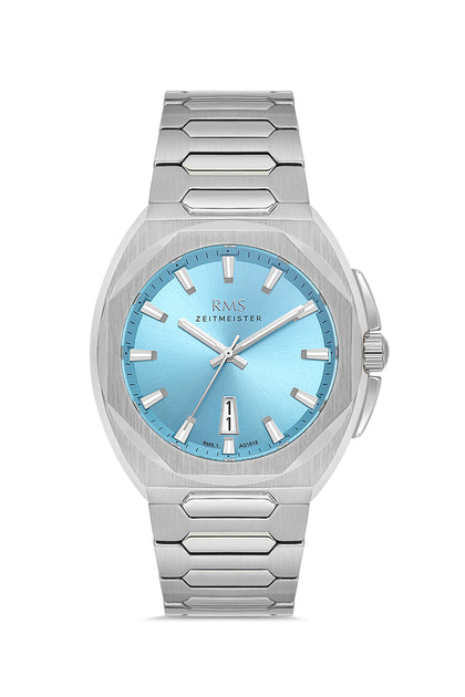 RMS Zeitmeister Turquoise Dial Silver Plated Men's Watch - Stainless Steel Bracelet - RMS.1.AG1619.08