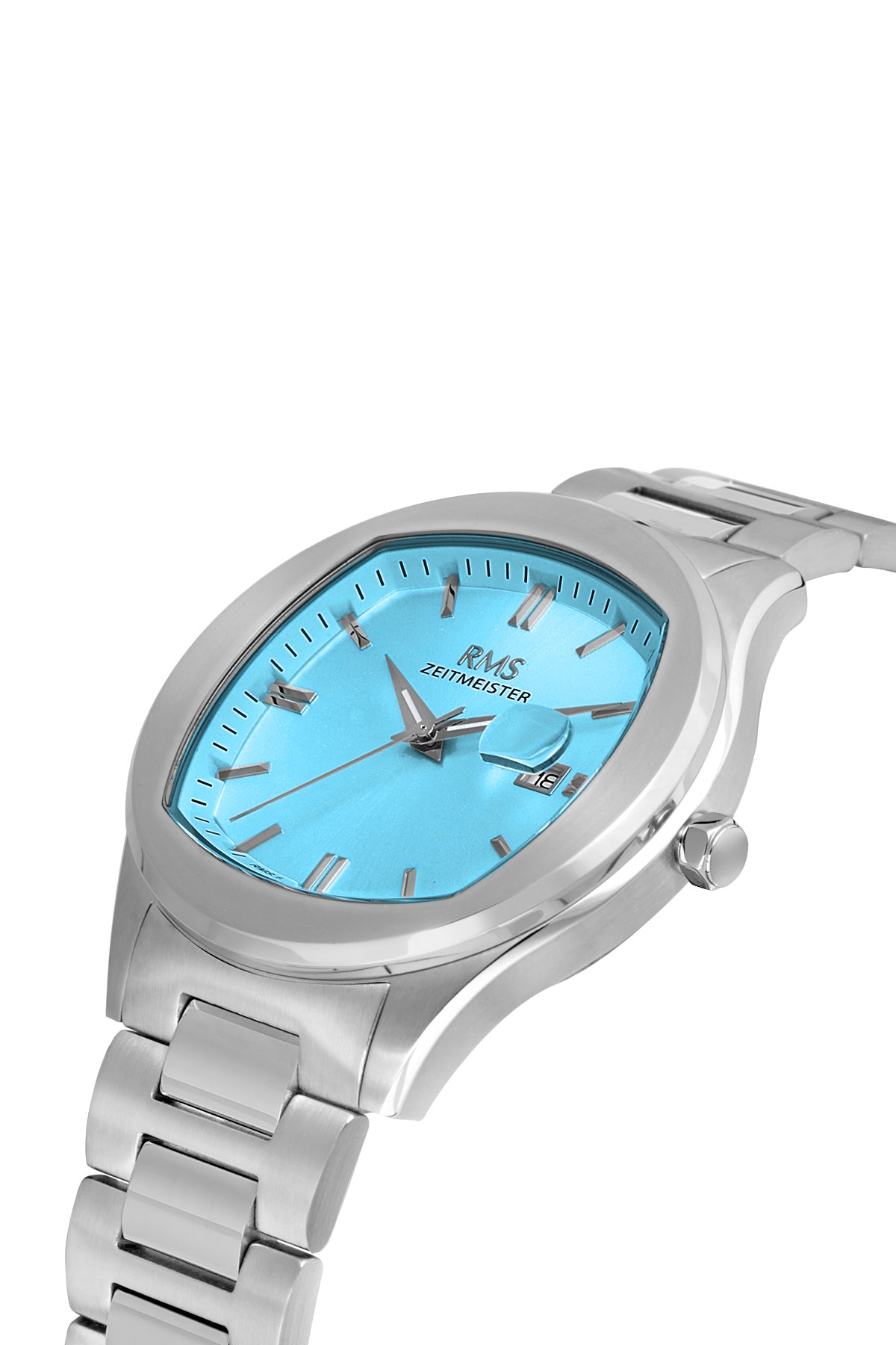 RMS Zeitmeister Turquoise Dial Silver Plated Men's Watch - Stainless Steel Bracelet - RMS.1.AG1622.04
