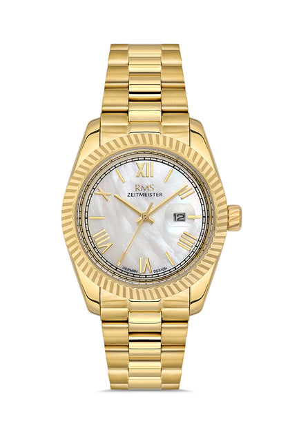 RMS Zeitmeister Silver Dial Gold Plated Women's Watch - Stainless Steel Bracelet - RMS.1.AG1642.06