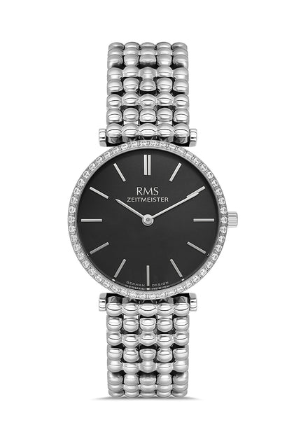 RMS Zeitmeister Black Dial Silver Plated Women's Watch - Stainless Steel Bracelet - RMS.1.AG1646.02