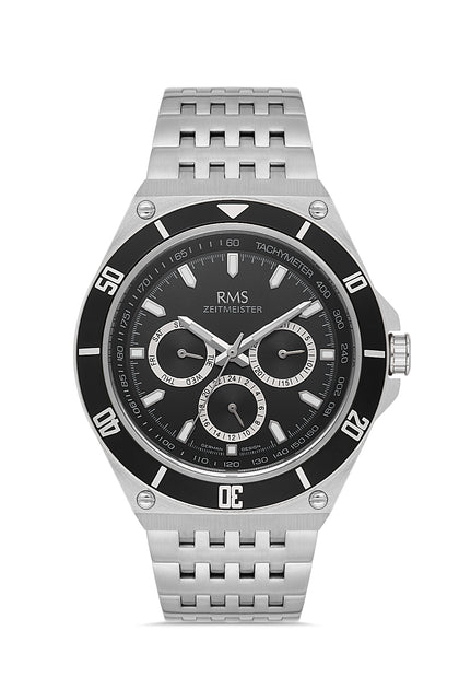 RMS Zeitmeister Black Dial Silver Plated Men's Watch - Stainless Steel Bracelet - RMS.1.AG1409.01
