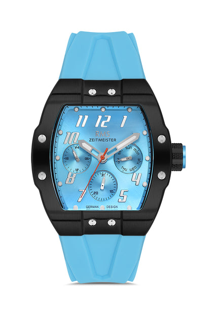 RMS Zeitmeister Tiffany Blue Dial Black Plated Men's Watch - Turquoise Silicone Strap - RMS.1.AG1643.01