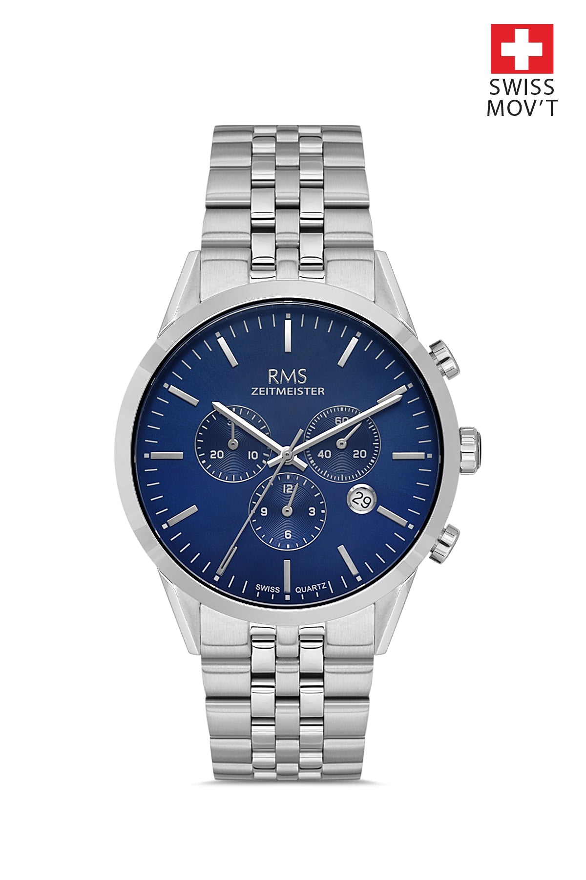 RMS Herrenuhr mit blauem Zifferblatt und silberfarbenem Gehäuse - RMS.1.AG1593.05