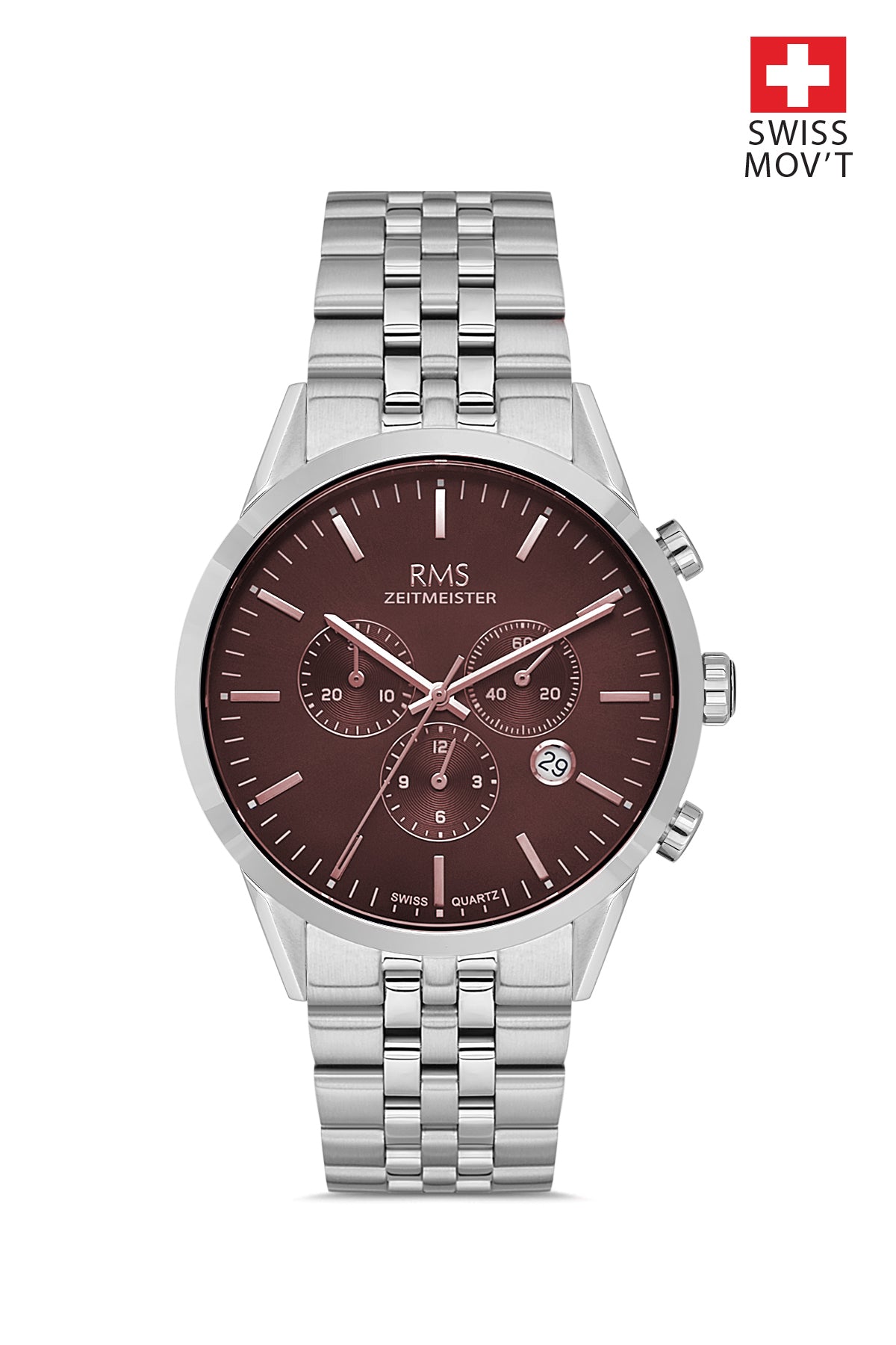 RMS Brown Dial Silver Coated Men's Watch - RMS.1.AG1593.08