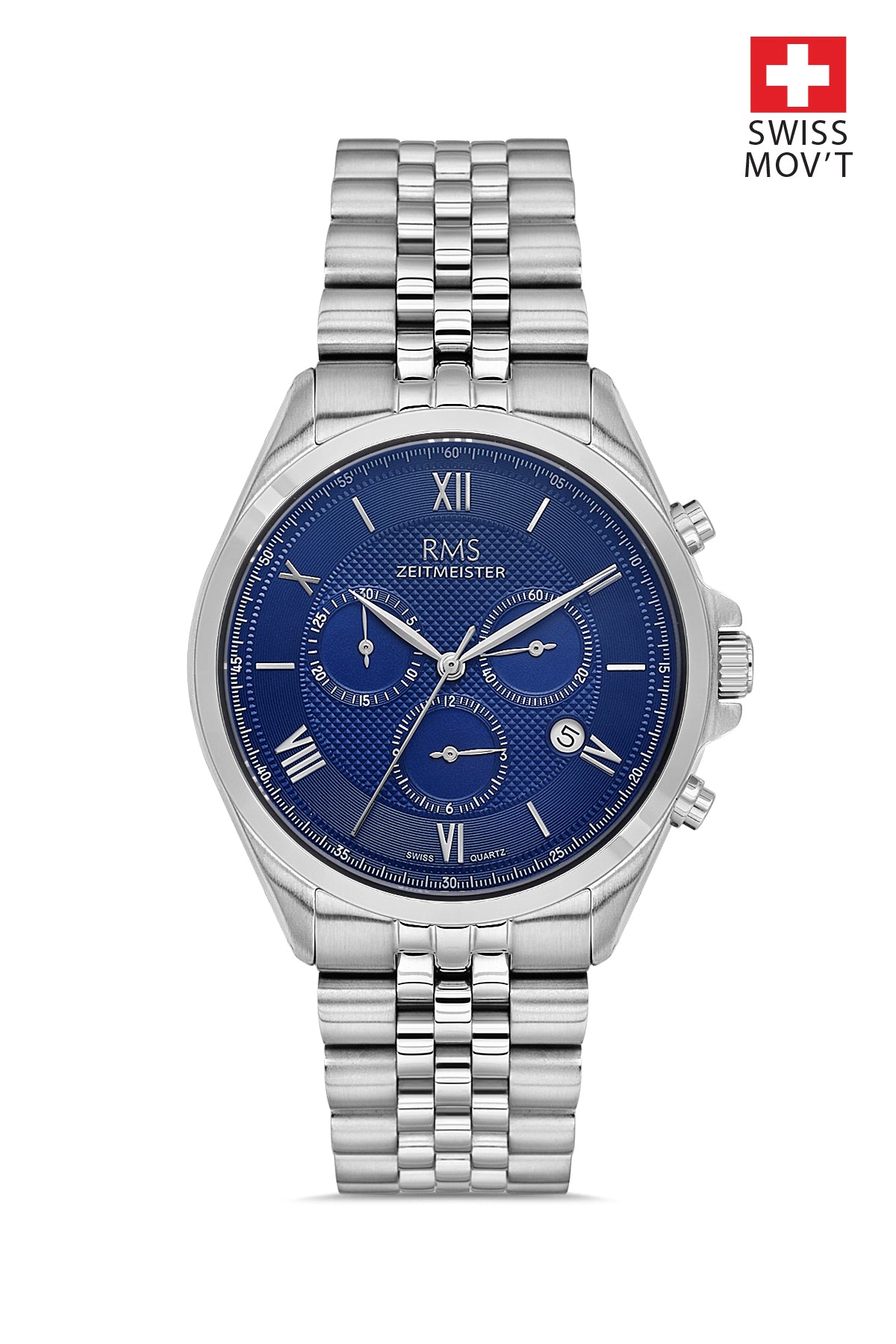 RMS Herrenuhr mit blauem Zifferblatt und silberfarbenem Gehäuse - RMS.1.AG1598.03
