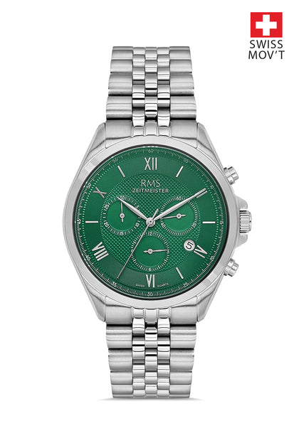 RMS Zeitmeister Green Dial Silver Plated Men's Watch - Stainless Steel Bracelet - RMS.1.AG1598.04