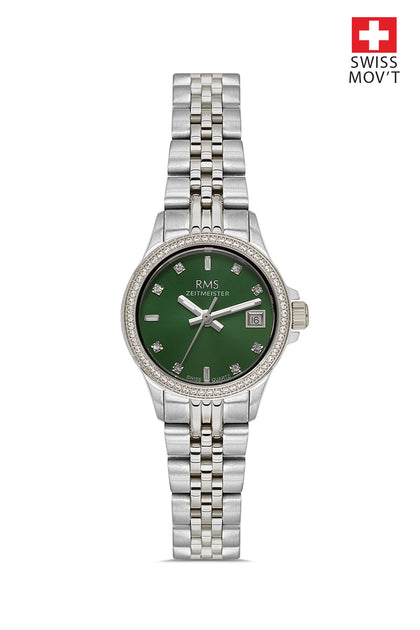 RMS Zeitmeister Green Dial Silver Plated Women's Watch - Stainless Steel Bracelet - RMS.1.AG1604.03