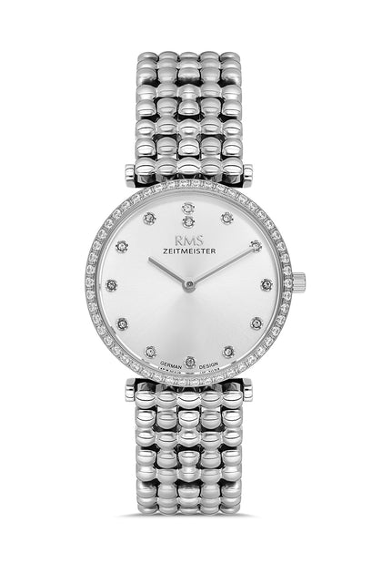 RMS Zeitmeister Silver Dial Silver Plated Women's Watch - Stainless Steel Bracelet - RMS.1.AG1647.01