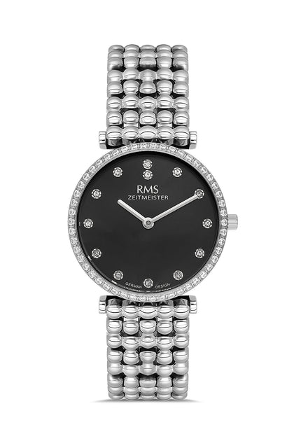 RMS Zeitmeister Black Dial Silver Plated Women's Watch - Stainless Steel Bracelet - RMS.1.AG1647.02