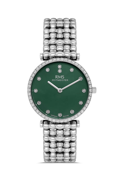 RMS Zeitmeister Green Dial Silver Plated Women's Watch - Stainless Steel Bracelet - RMS.1.AG1647.04