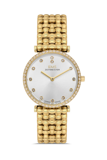 RMS Zeitmeister Silver Dial Gold Plated Women's Watch - Stainless Steel Bracelet - RMS.1.AG1647.06