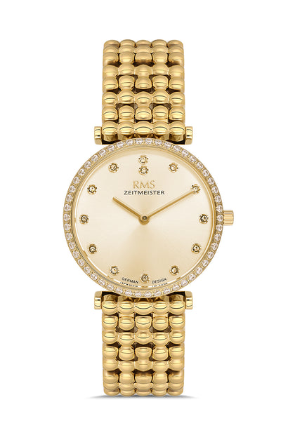 RMS Zeitmeister Gold Dial Gold Plated Women's Watch - Stainless Steel Bracelet - RMS.1.AG1647.08