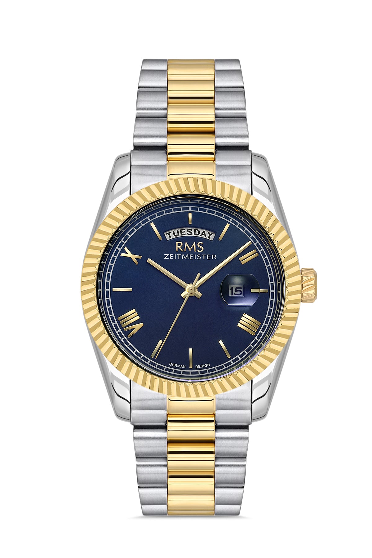 RMS Herrenuhr mit blauem Zifferblatt und gelb-weißem Gehäuse - RMS.1.AG1641.09