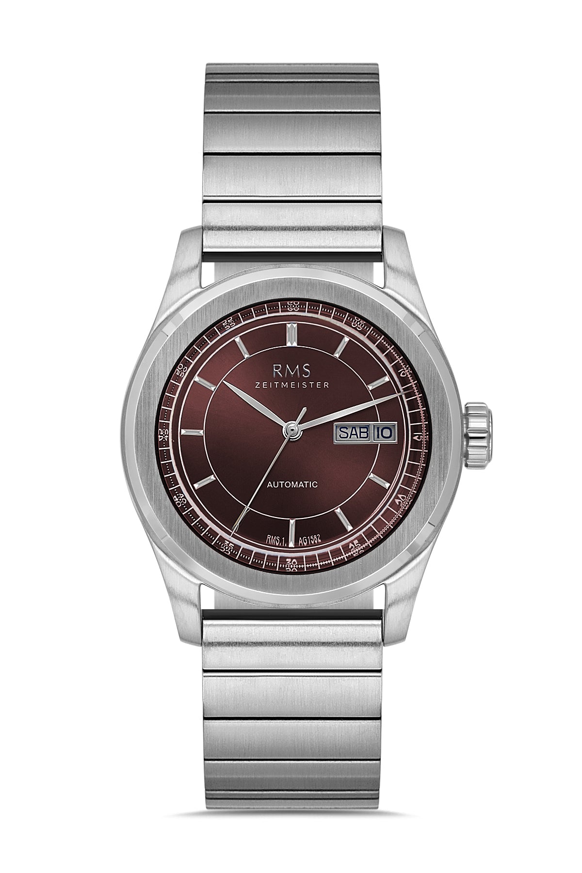 RMS Zeitmeister RMS.1.AG1582.14 men's watch with brown dial, silver case and genuine leather strap
