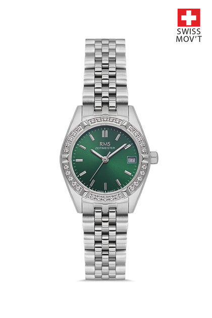 RMS Zeitmeister Green Dial Silver Plated Women's Watch - Stainless Steel Bracelet - RMS.1.AG1605.03