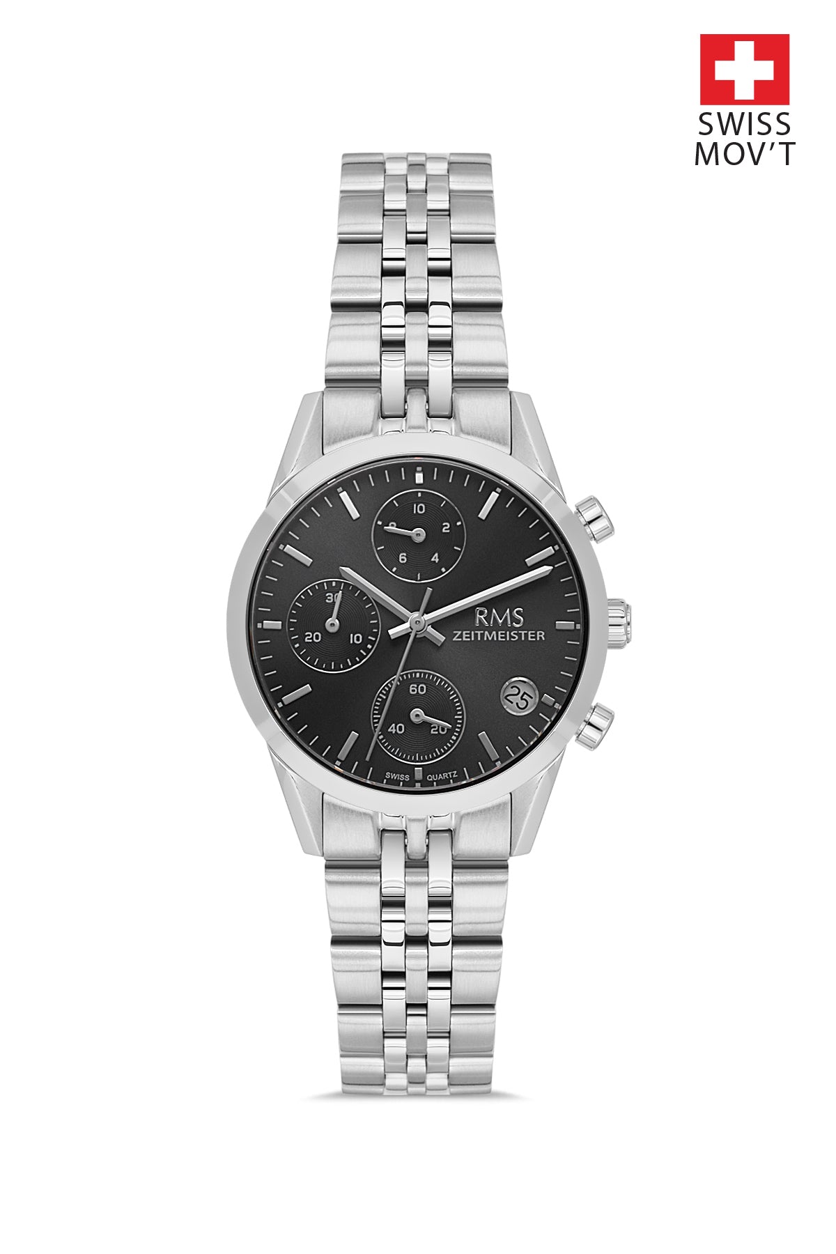 RMS Black Dial Silver Coated Women's Watch - RMS.1.AG1594.02