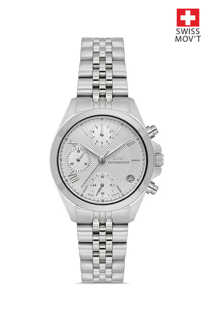 RMS Zeitmeister Silver Dial Silver Plated Women's Watch - Stainless Steel Bracelet - RMS.1.AG1599.01
