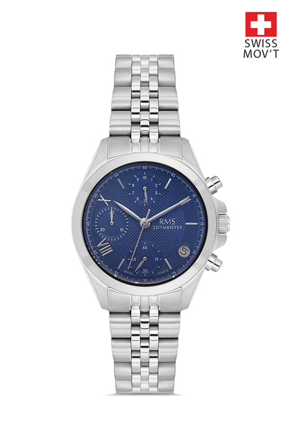 RMS Zeitmeister Blue Dial Silver Plated Women's Watch - Stainless Steel Bracelet - RMS.1.AG1599.03