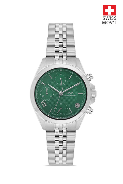 RMS Zeitmeister Green Dial Silver Plated Women's Watch - Stainless Steel Bracelet - RMS.1.AG1599.04