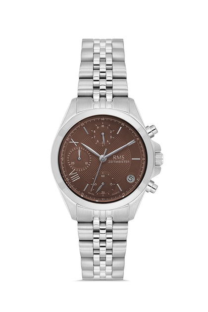 RMS Zeitmeister Brown Dial Silver Plated Women's Watch - Stainless Steel Bracelet - RMS.1.AG1599.06