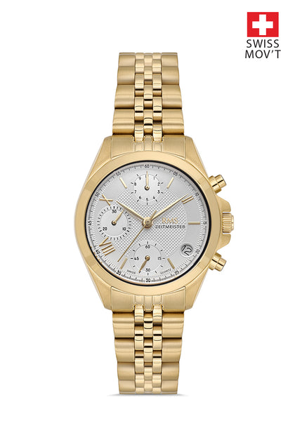 RMS Zeitmeister Silver Dial Gold Plated Women's Watch - Stainless Steel Bracelet - RMS.1.AG1599.08