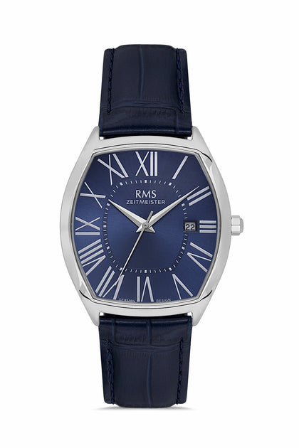 RMS Zeitmeister Blue Dial Silver Plated Men's Watch - Blue Genuine Leather Strap - RMS.1.AG1627.04