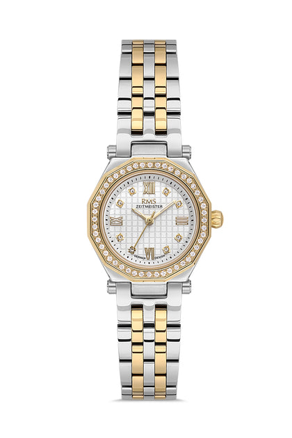 RMS Zeitmeister Silver Dial Gold & Silver Plated Women's Watch - Stainless Steel Bracelet - RMS.1.AG2056.06