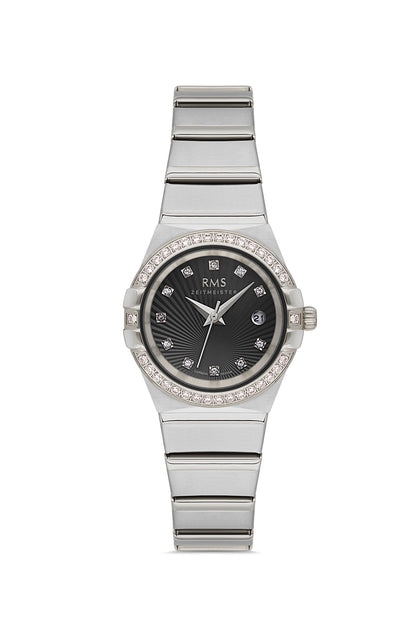 RMS Zeitmeister Black Dial Silver Plated Women's Watch - Stainless Steel Bracelet - RMS.1.AG2057.02