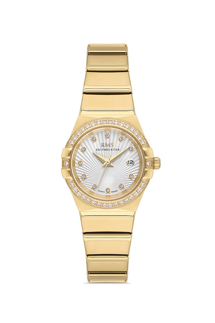 RMS Zeitmeister Silver Dial Gold Plated Women's Watch - Stainless Steel Bracelet - RMS.1.AG2057.06