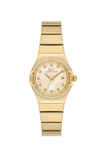 RMS Zeitmeister Gold Dial Gold Plated Women's Watch - Stainless Steel Bracelet - RMS.1.AG2057.07