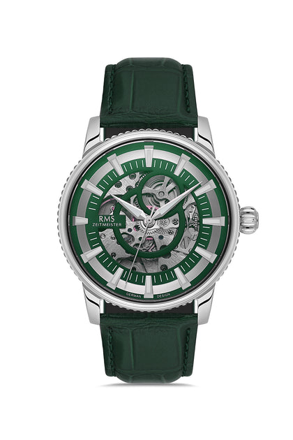 RMS Zeitmeister Green Dial Silver Plated Men's Watch - Green Genuine Leather Strap - RMS.1.AG1640.03