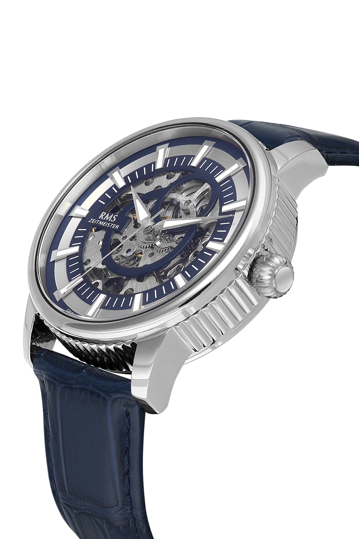 RMS Men's Blue Dial Silver Leather Strap Watch - RMS.1.AG1640.04 - 3