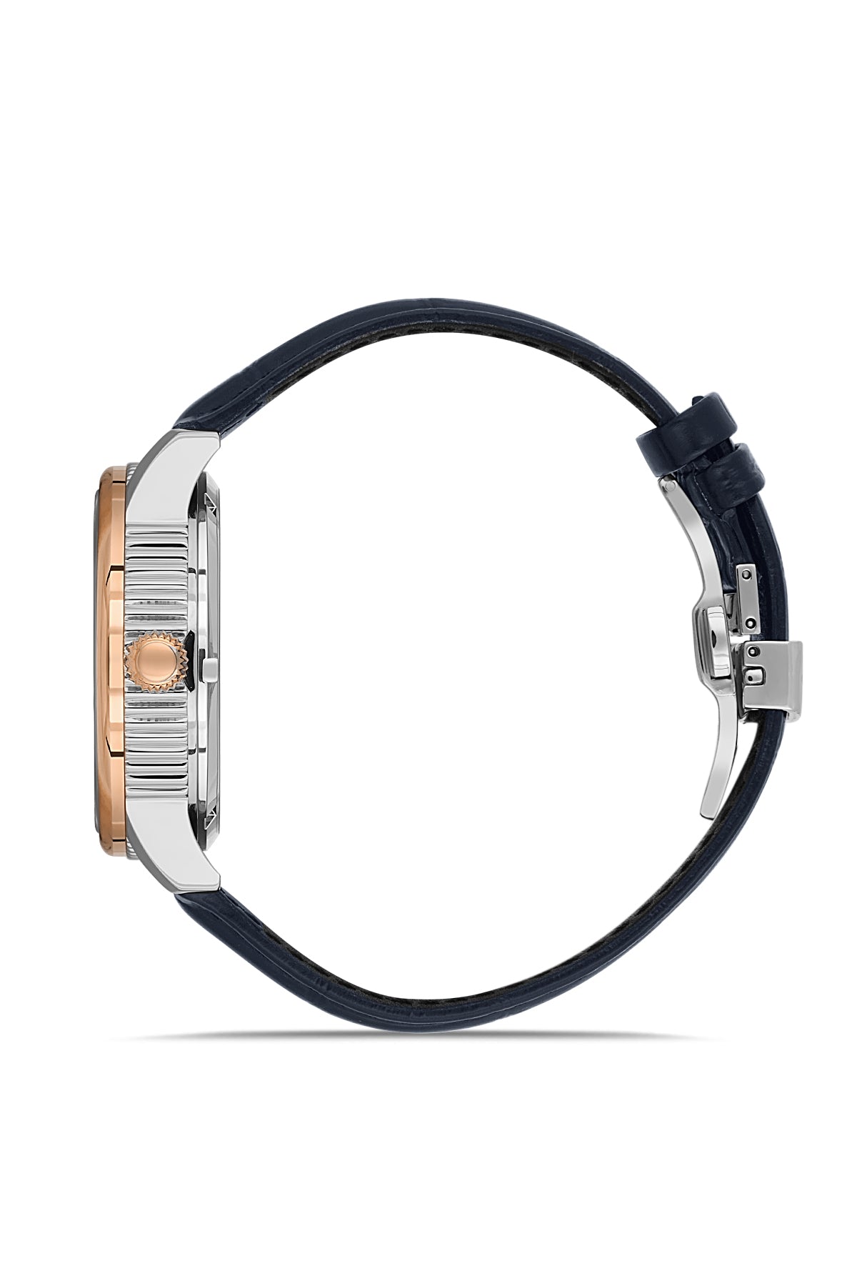 RMS Men's Blue Dial Rose Gold & Silver Leather Strap Watch - RMS.1.AG1640.07