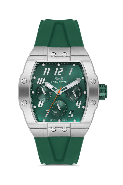 RMS Zeitmeister Green Dial Silver Plated Men's Watch - Green Silicone Strap - RMS.1.AG1643.02