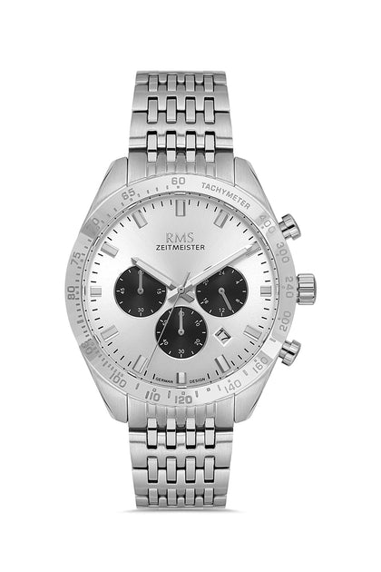 RMS Zeitmeister Silver Dial Silver Plated Men's Watch - Stainless Steel Bracelet - RMS.1.AG2053.01