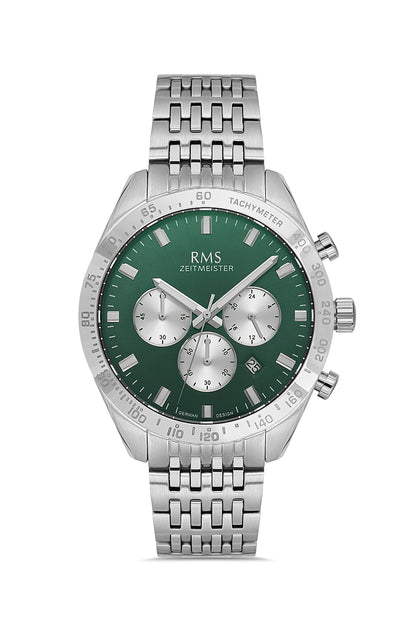 RMS Zeitmeister Green Dial Silver Plated Men's Watch - Stainless Steel Bracelet - RMS.1.AG2053.04
