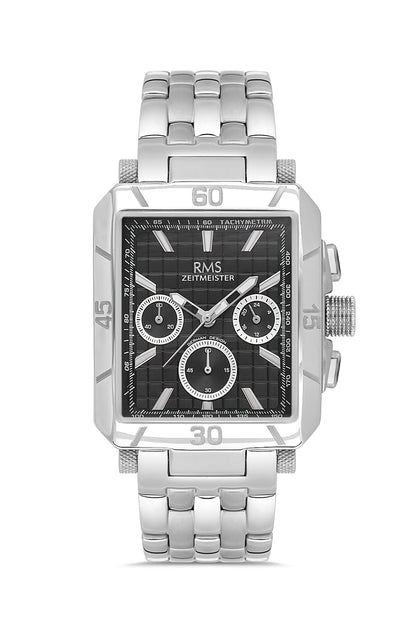 RMS Zeitmeister Black Dial Silver Plated Men's Watch - Stainless Steel Bracelet - RMS.1.AG2054.02