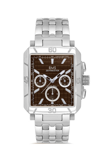 RMS Zeitmeister Brown Dial Silver Plated Men's Watch - Stainless Steel Bracelet - RMS.1.AG2054.07