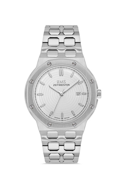 RMS Zeitmeister Silver Dial Silver Plated Men's Watch - Stainless Steel Bracelet - RMS.1.AG2052.01