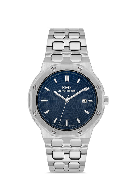 RMS Zeitmeister Blue Dial Silver Plated Men's Watch - Stainless Steel Bracelet - RMS.1.AG2052.03