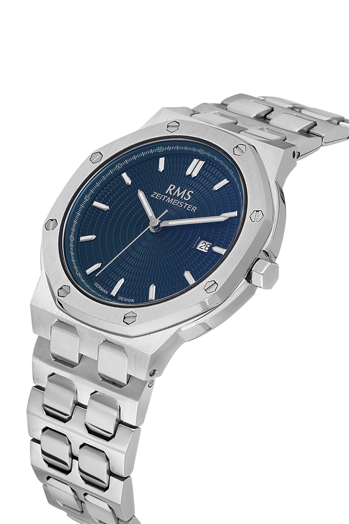 RMS Zeitmeister Blue Dial Silver Plated Men's Watch - Stainless Steel Bracelet - RMS.1.AG2052.03