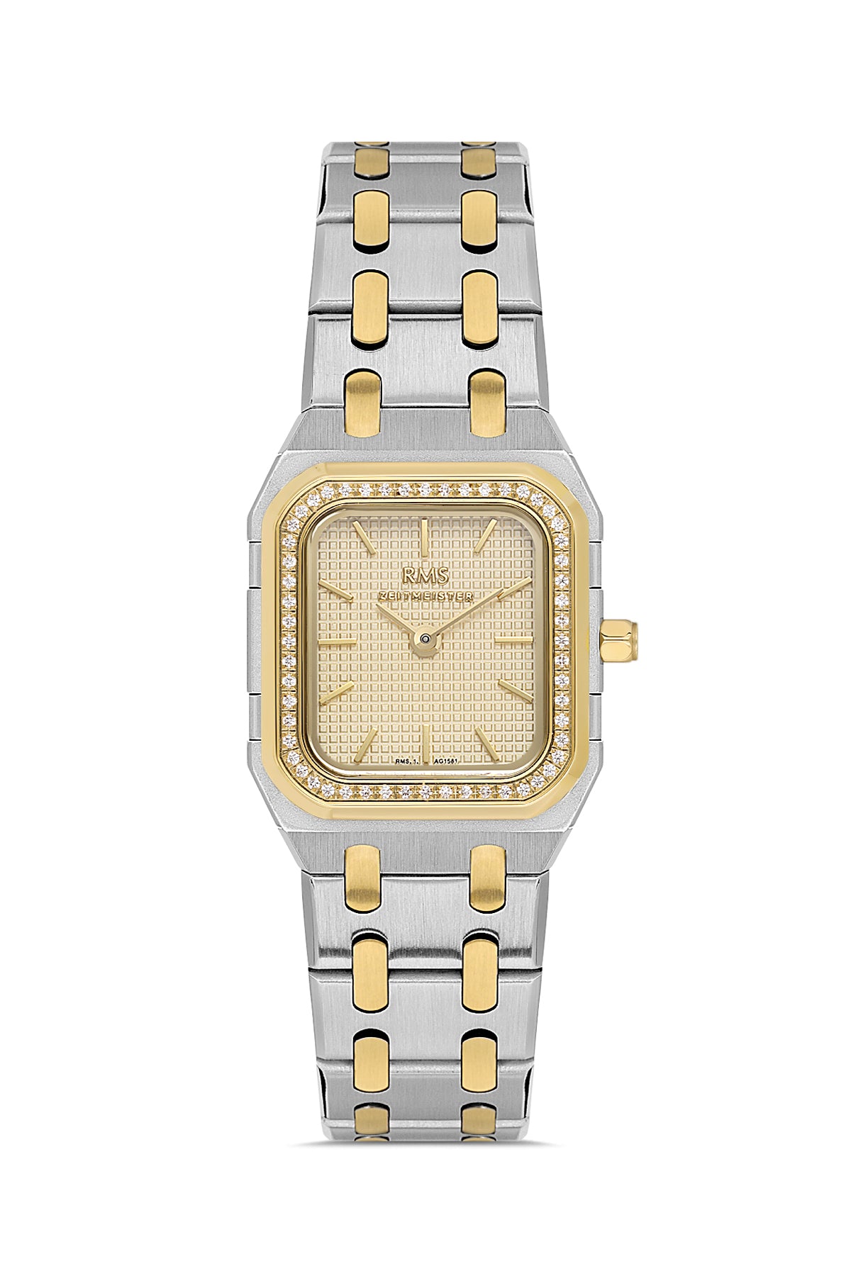 RMS Zeitmeister RMS.1.AG1581.04 women's watch with gold dial, two-tone case and stainless steel bracelet – side view