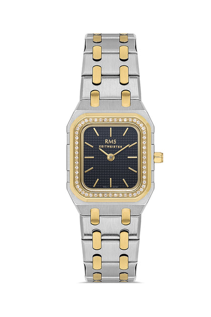 RMS Zeitmeister Black Dial Two-Tone Plated Women's Watch - Stainless Steel Bracelet - RMS.1.AG1581.05