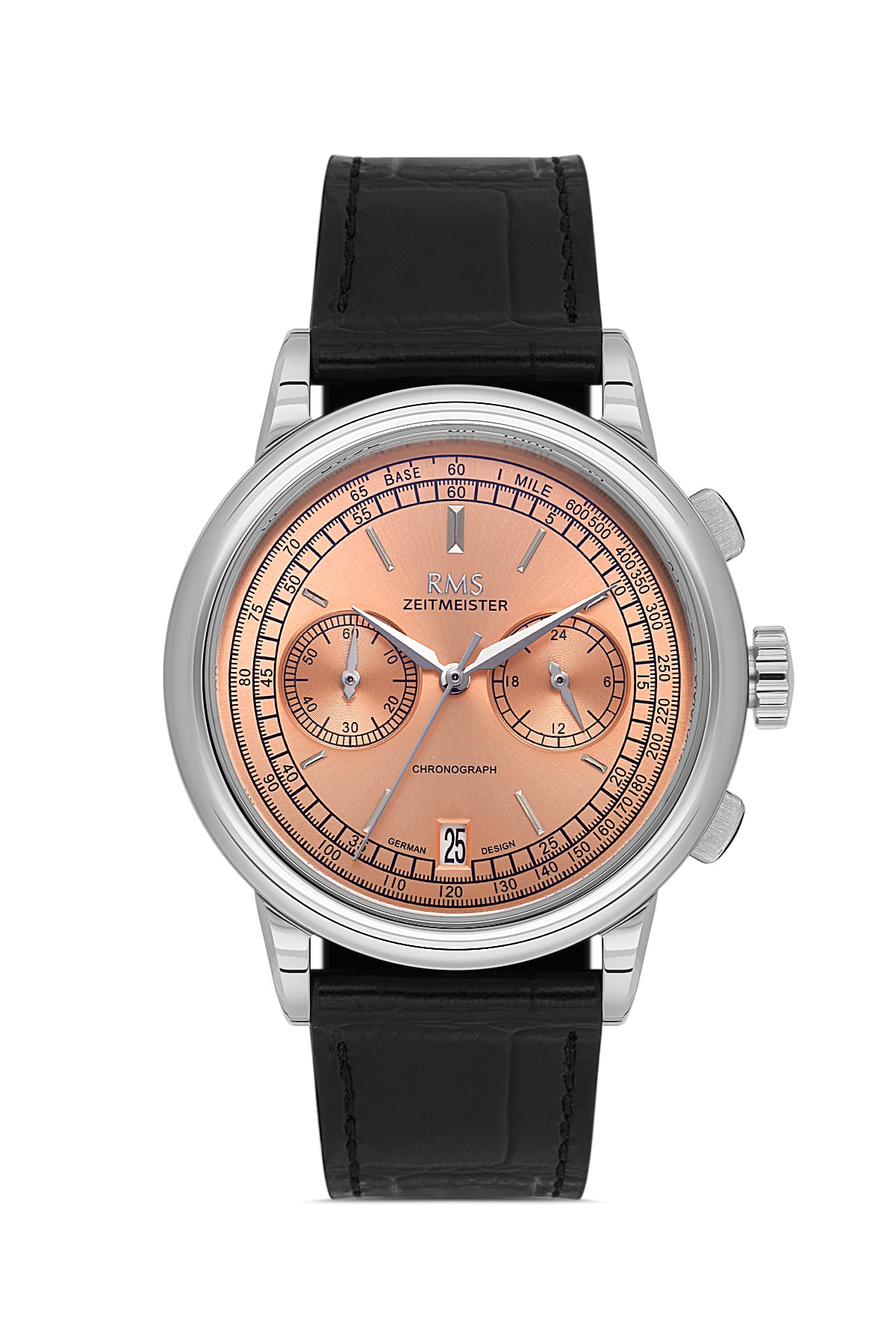 RMS Zeitmeister RMS.1.AG1624.11 men's watch with salmon dial, silver case and genuine leather strap