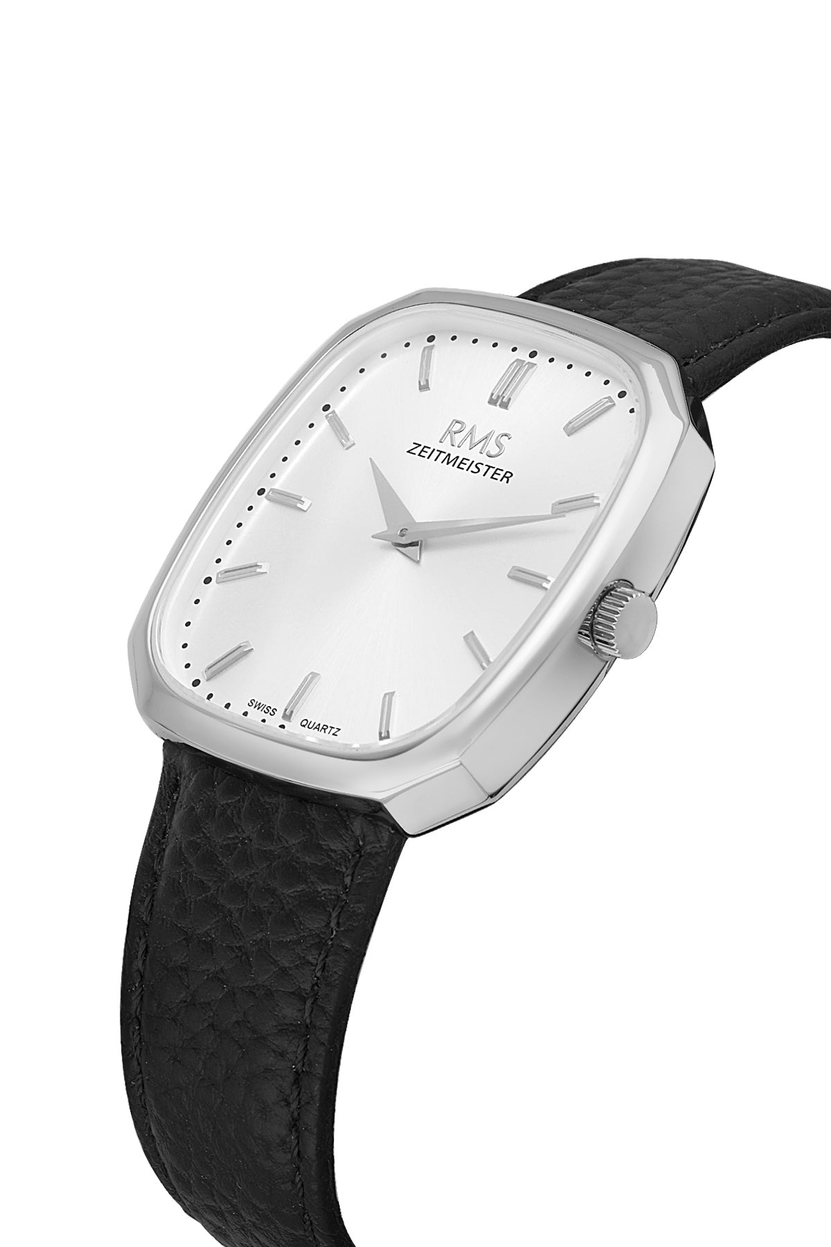RMS Zeitmeister Silver Dial Silver Plated Men's Watch - Black Genuine Leather Strap - RMS.1.AG2048.01