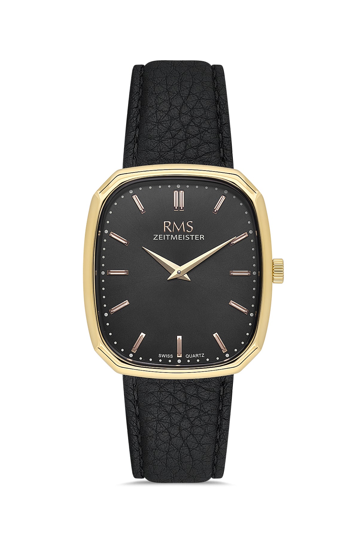 RMS Men's Black Dial Gold Leather Strap Watch - RMS.1.AG2048.05