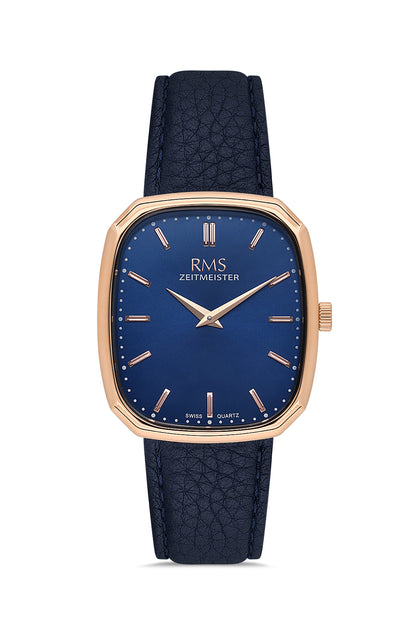 RMS Zeitmeister Blue Dial Rose Plated Men's Watch - Blue Genuine Leather Strap - RMS.1.AG2048.06